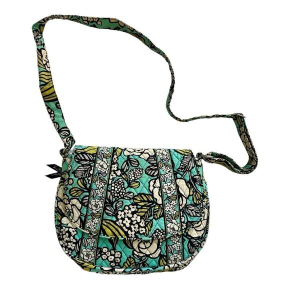 Vera Bradley Island Blooms Crossbody Bag Adjustable Strap Retired Aqua Lime - Picture 1 of 1